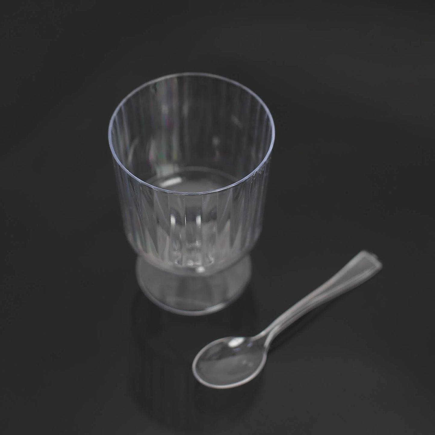 24 Pack | 5oz Clear Mini Ribbed Pedestal Plastic Dessert Cups With Spoons
