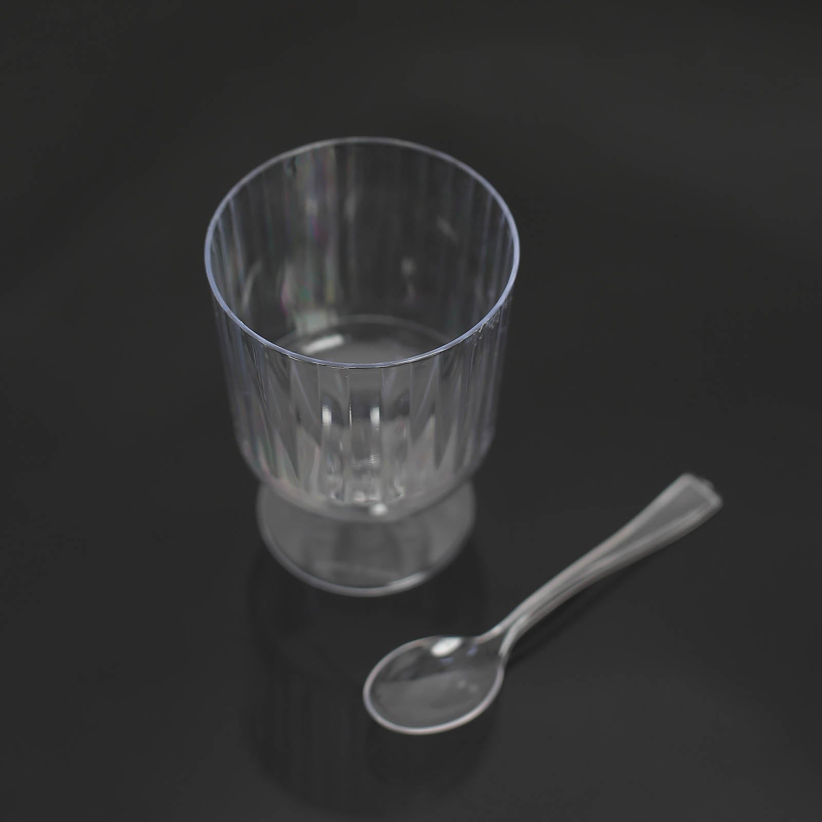24 Pack | 5oz Clear Mini Ribbed Pedestal Plastic Dessert Cups With Spoons