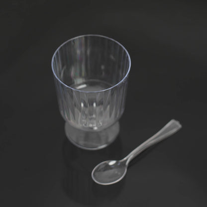 24 Pack | 5oz Clear Mini Ribbed Pedestal Plastic Dessert Cups With Spoons
