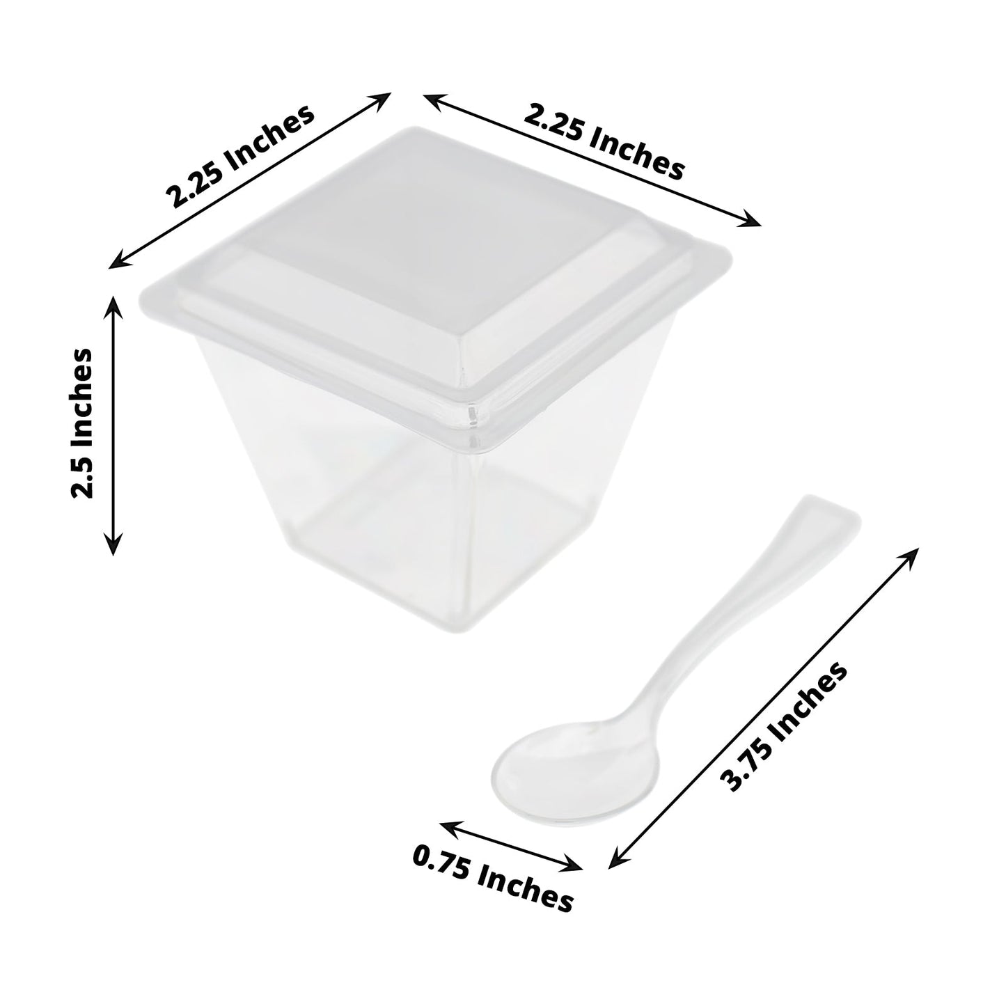 24 Pack | 4oz Clear Plastic Square Dessert Tumbler Cup, Lid and Spoon Set