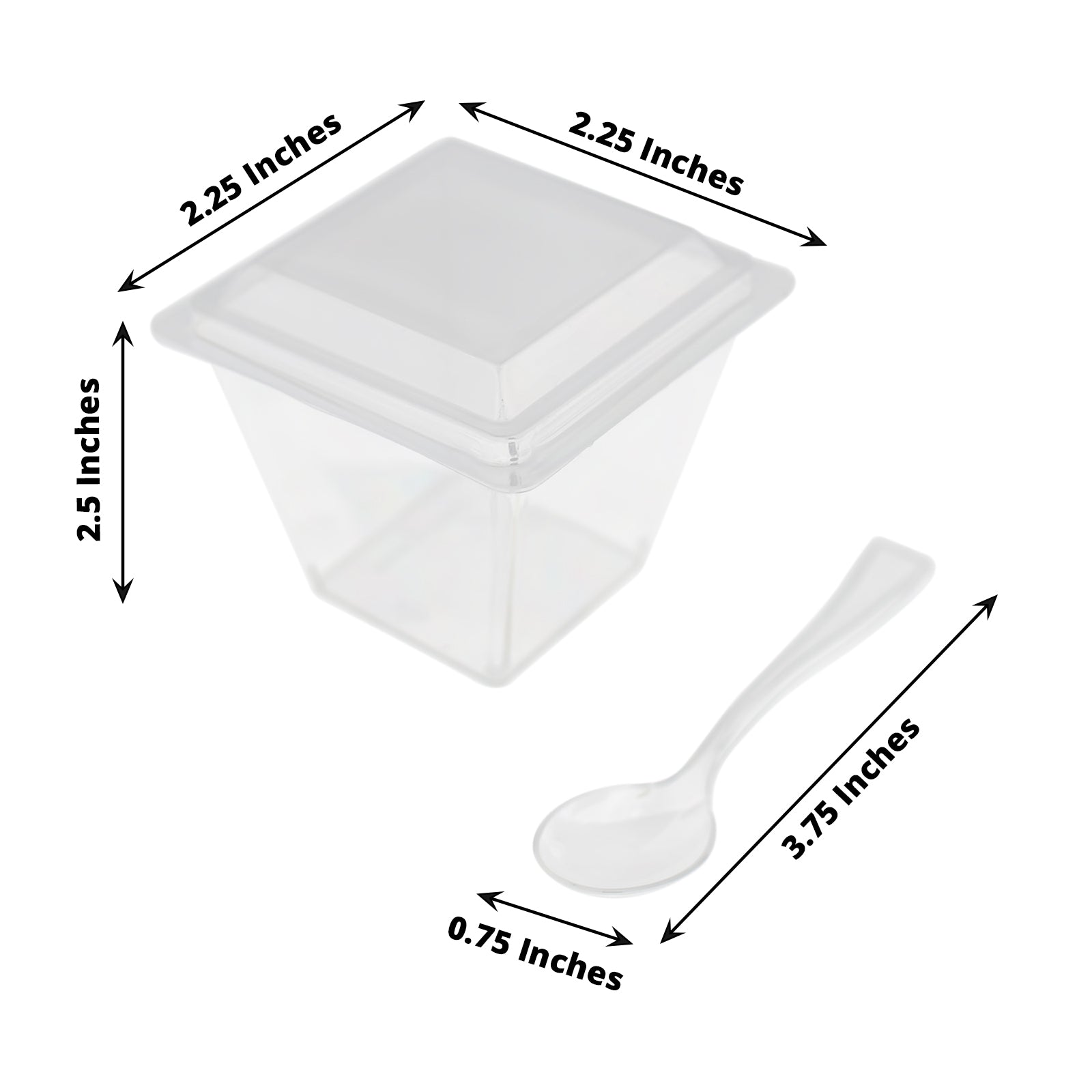24 Pack | 4oz Clear Plastic Square Dessert Tumbler Cup, Lid and Spoon Set