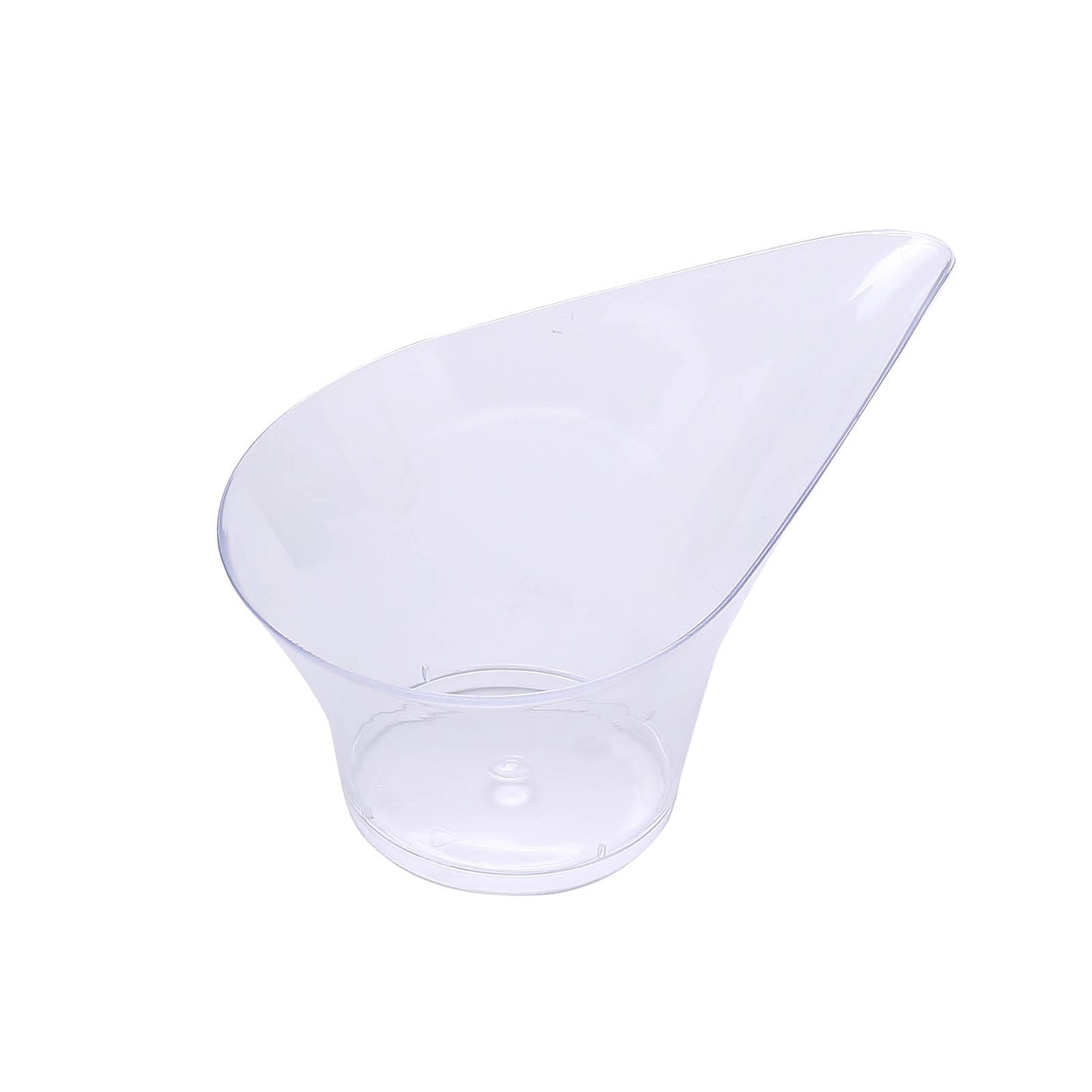 Clear mini disposable teardrop dessert cup for appetizers and snacks.