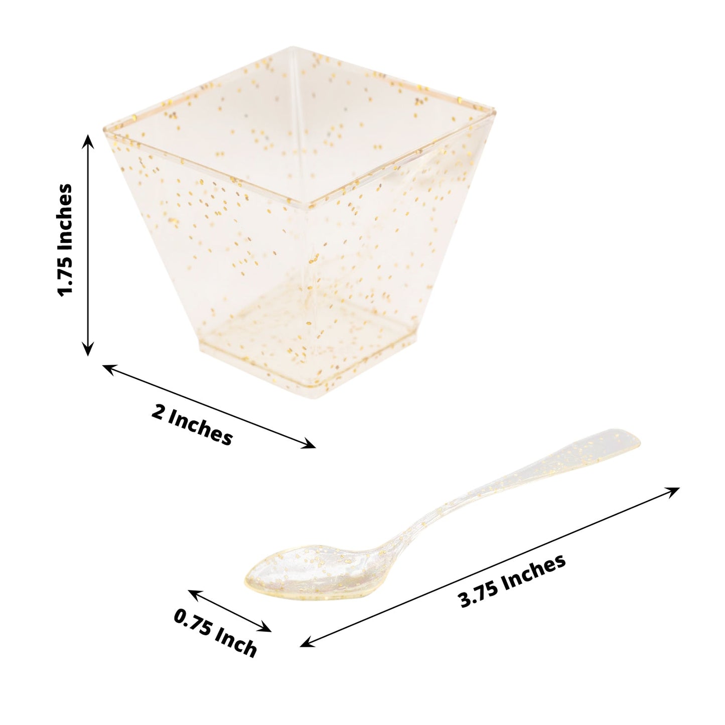 24 Pack | 2oz Gold Glittered Clear Plastic Dessert Cup and Spoon Set