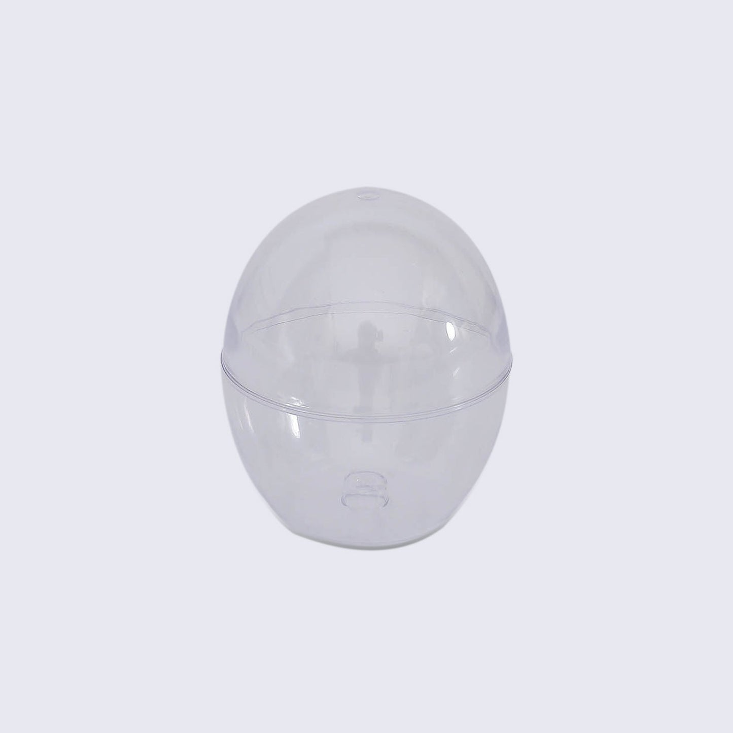 Clear mini egg-shaped disposable candy favor cup container with dome lid.