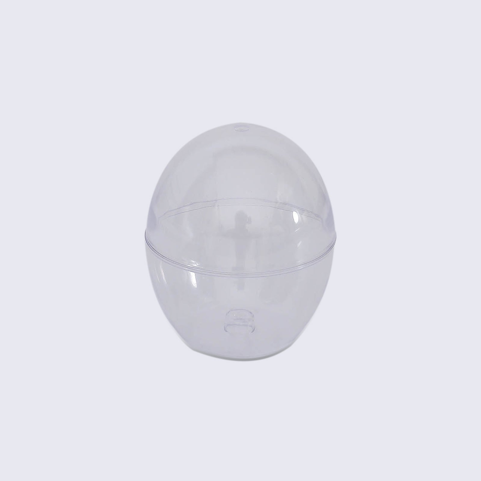 Clear mini egg-shaped disposable candy favor cup container with dome lid.