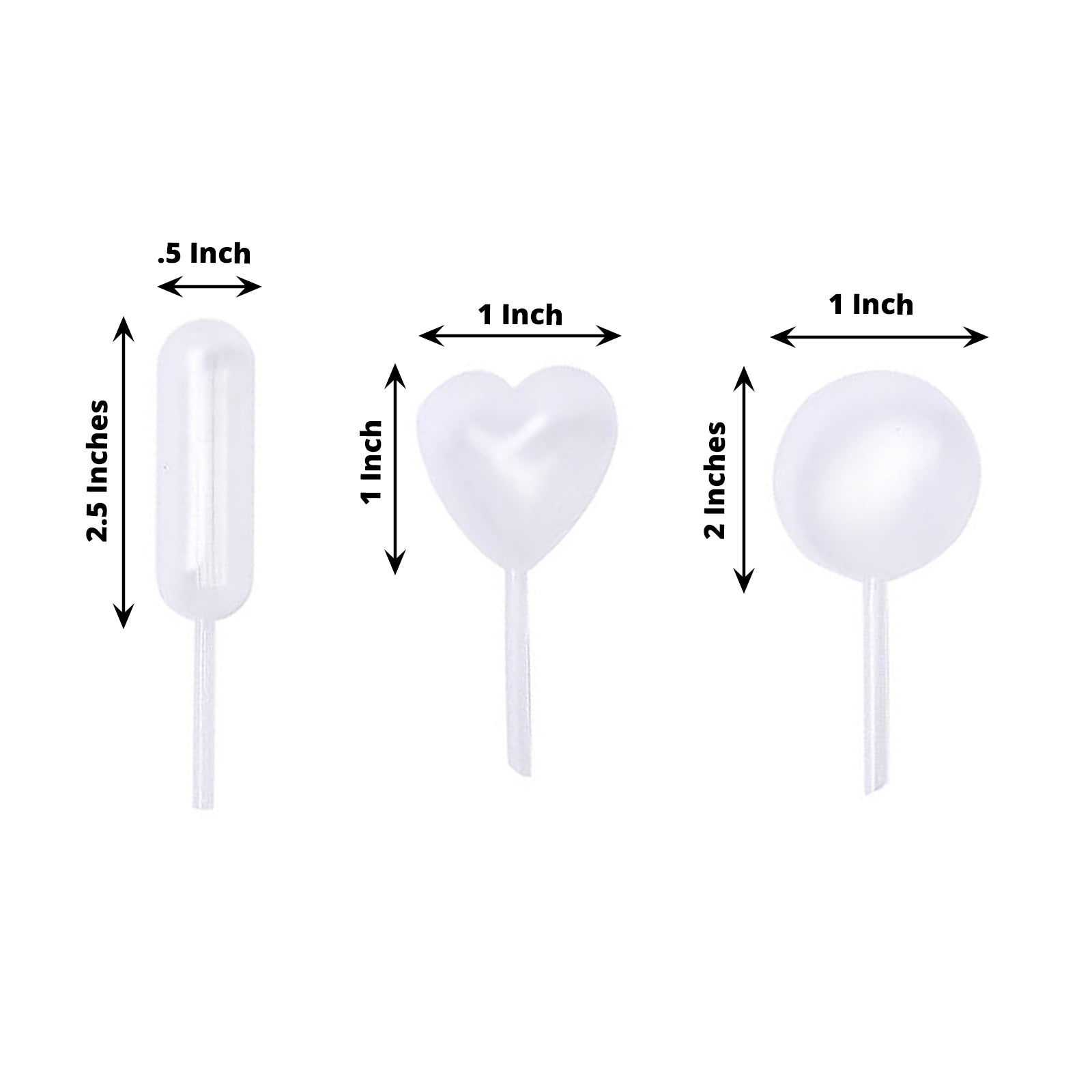 Set of 150 clear mini plastic dessert topper pipettes in various shapes.