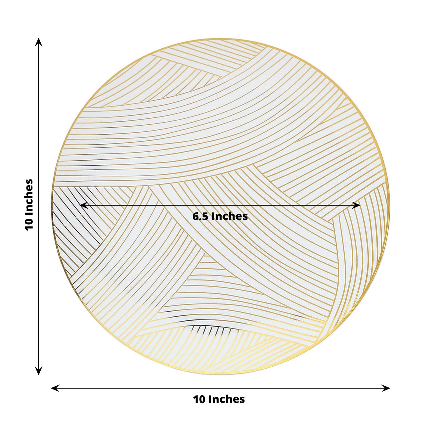 10 Pack | 10inches White And Gold Wave Brush Stroked Plastic Dinner Plates, Disposable Party Plates