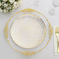 10 Pack | 10" White / Gold Wave Brush Stroked Disposable Dinner Plates, Plastic Party Plates