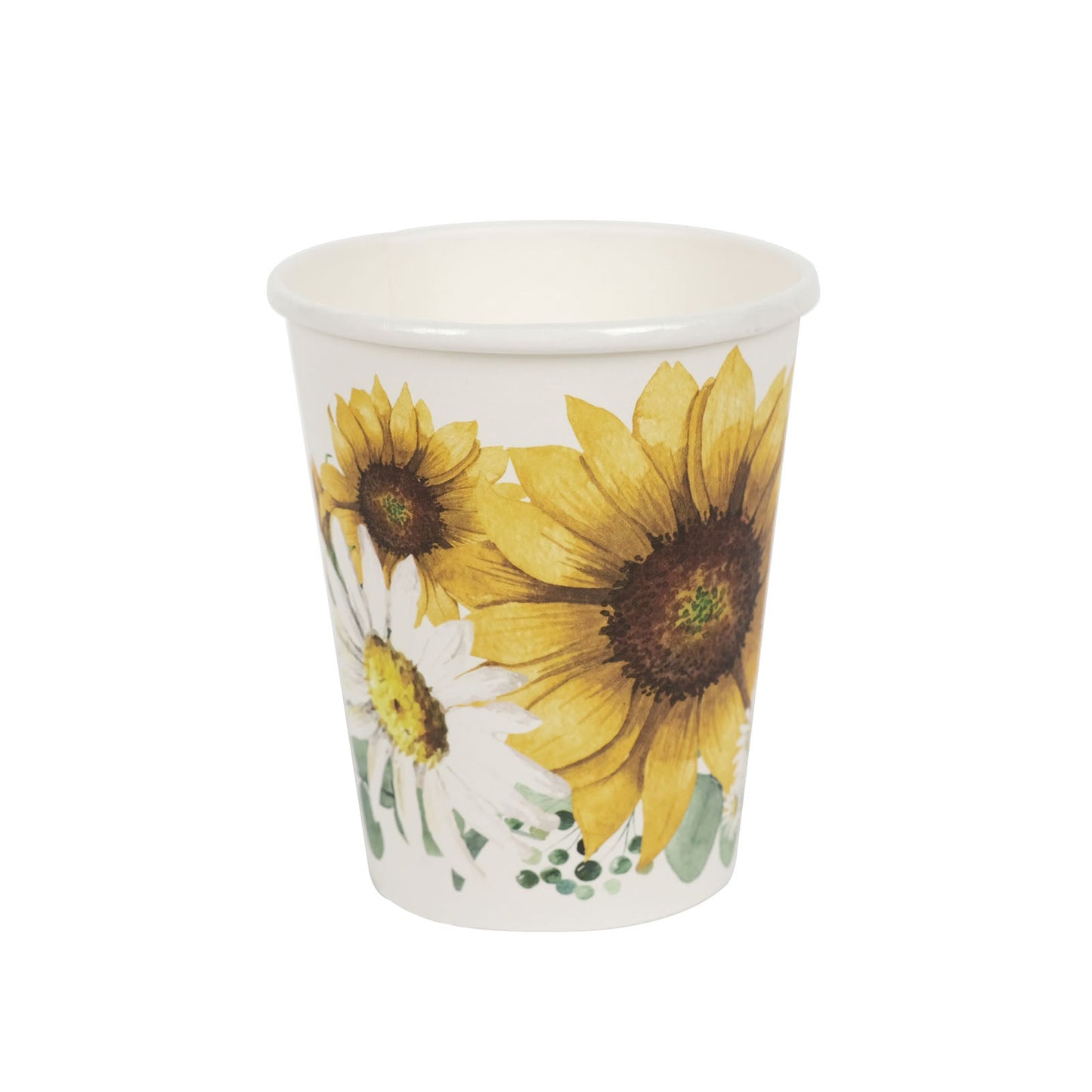 Sunflower Printed Paper Cups 10 Ounce Yellow White 24 Pack#whtbkgd