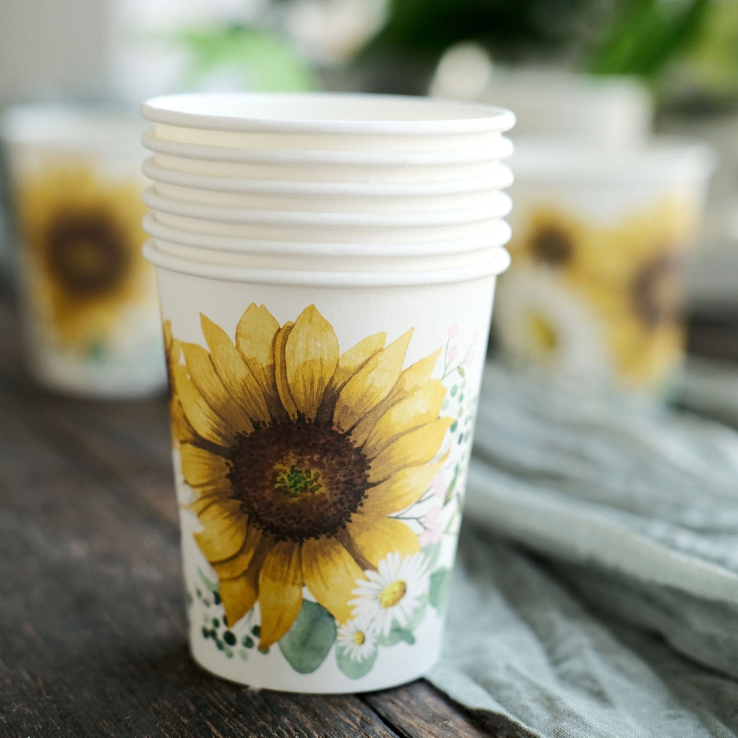 24 Pack | 10oz Sunflower Paper Cups, Disposable Party Cups, All Purpose Use