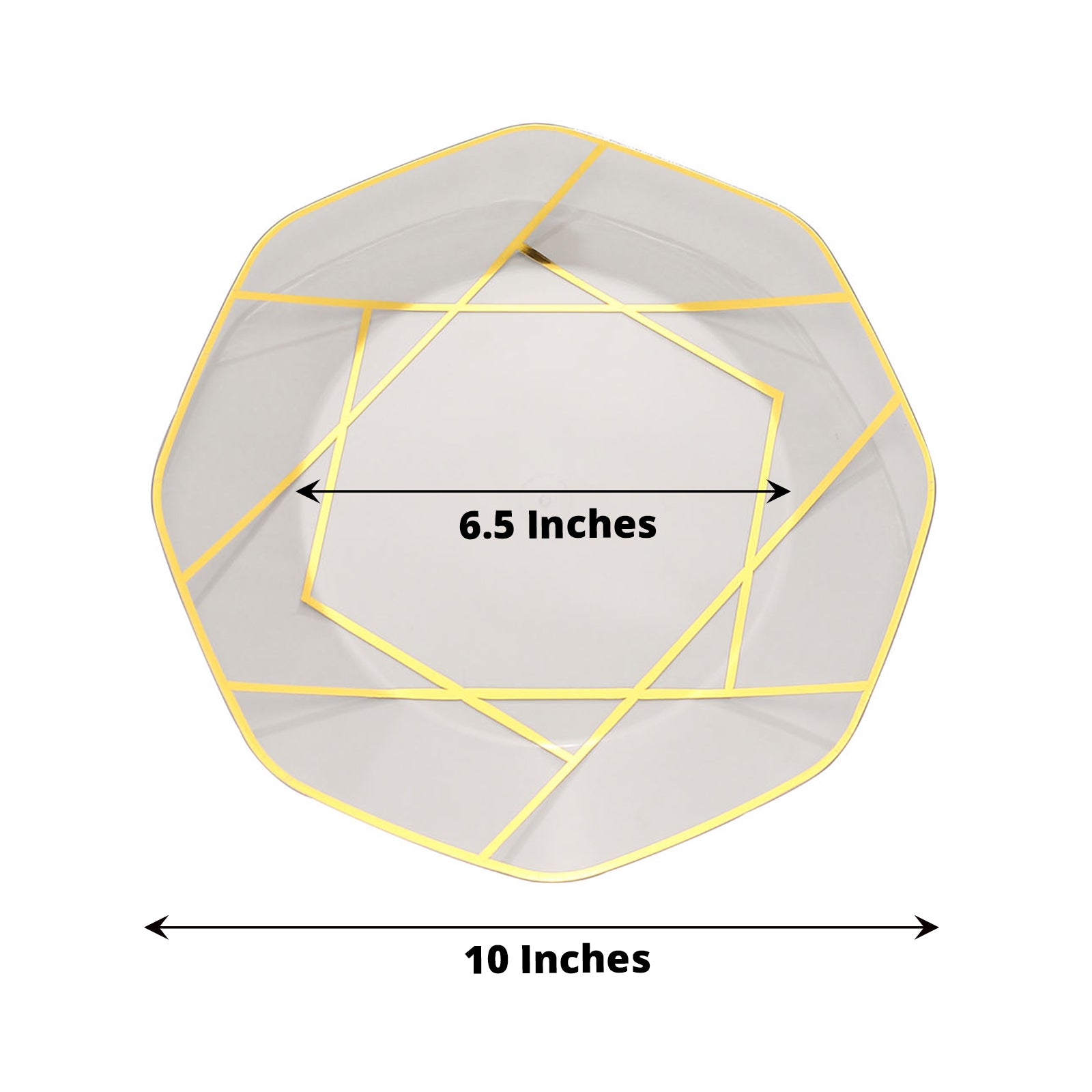 10" Clear and Gold Geometric Plastic Dinner Plate, Disposable Octagon Design