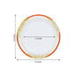 White with red rim 8" plastic appetizer salad plate with gold vine design.