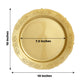 10" gold embossed hard plastic round dinner plate with scalloped edges.