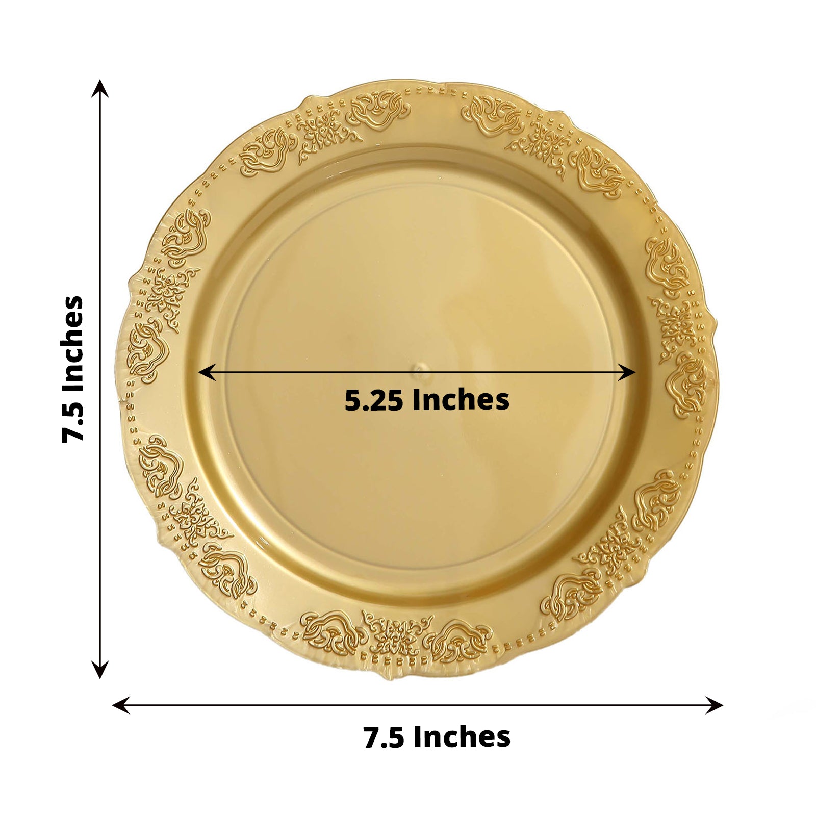10 Pack Gold Scalloped Edge Plastic Plates 7.5 Inch Size