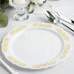 10 Pack Gold Embossed 7.5Inch Plastic Appetizer Salad Plates, Round White/Gold With Scalloped Edges
