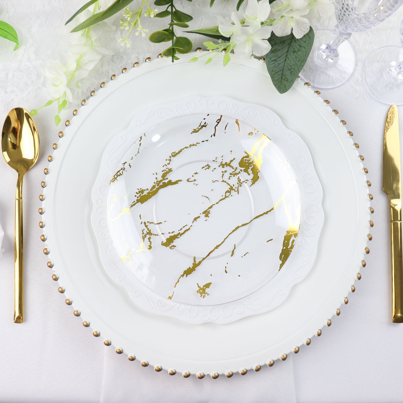 Gold marble appetizer salad plate, 8 inches, 10 pack.