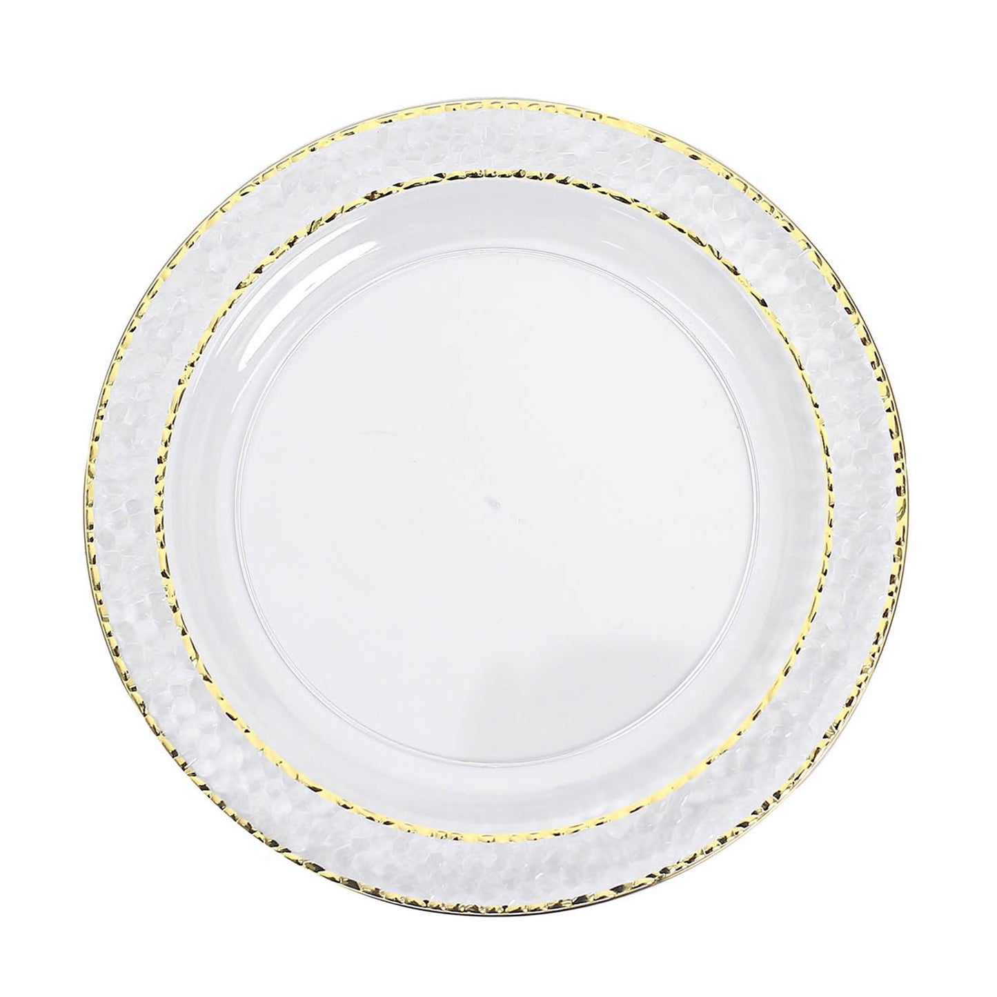 10 Pack | 7.5inch Clear Hammered Design Plastic Dessert / Appetizer Plates With Gold Rim#whtbkgd