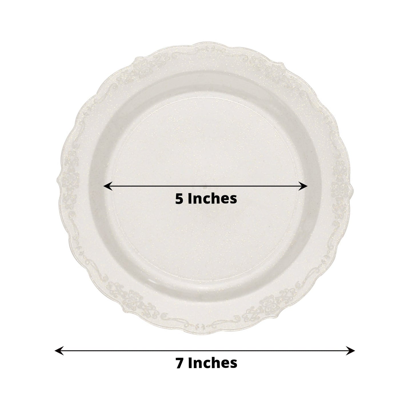7 Inch Clear Round Dessert Plates With Glitter Floral Edge 12 Pack
