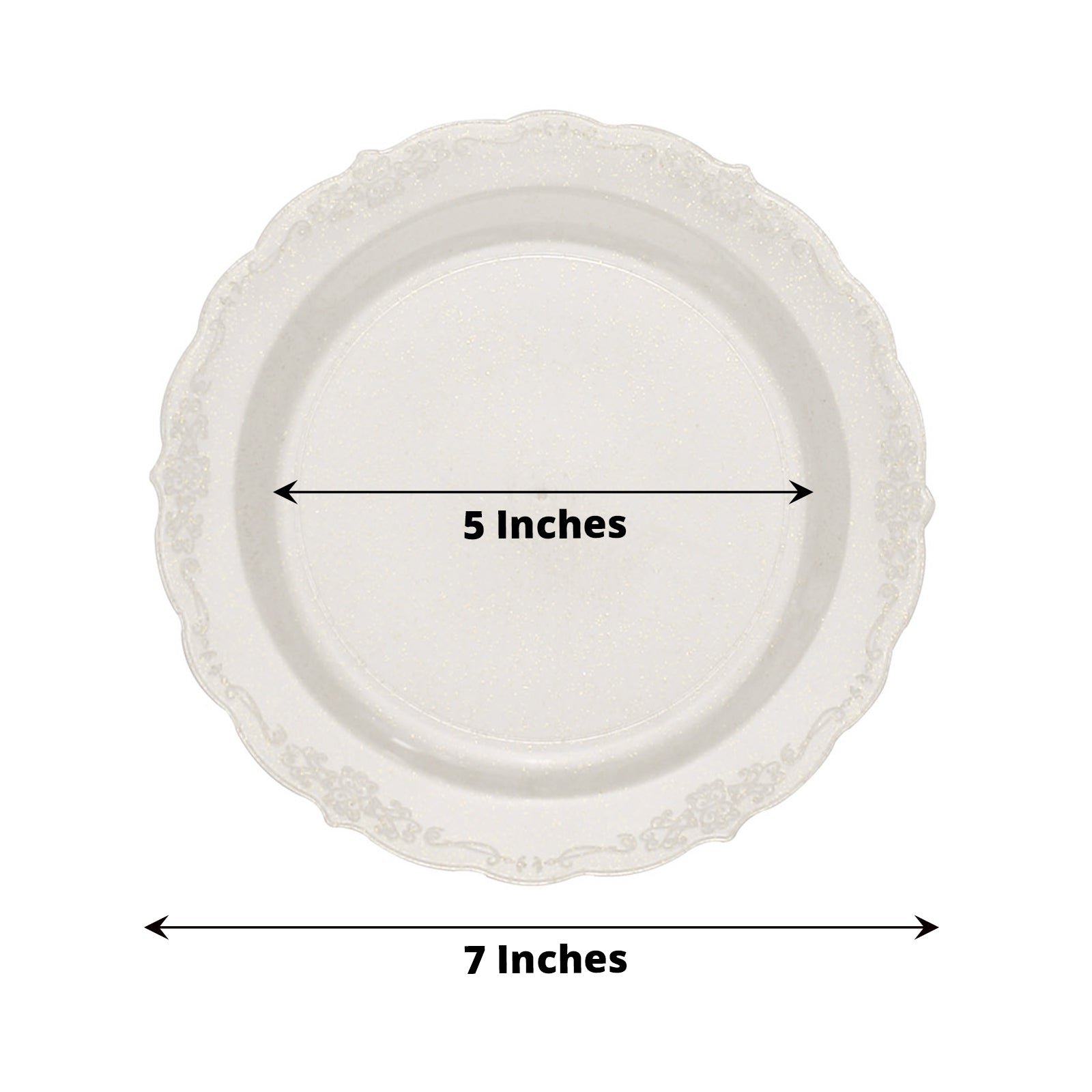 7 Inch Clear Round Dessert Plates With Glitter Floral Edge 12 Pack