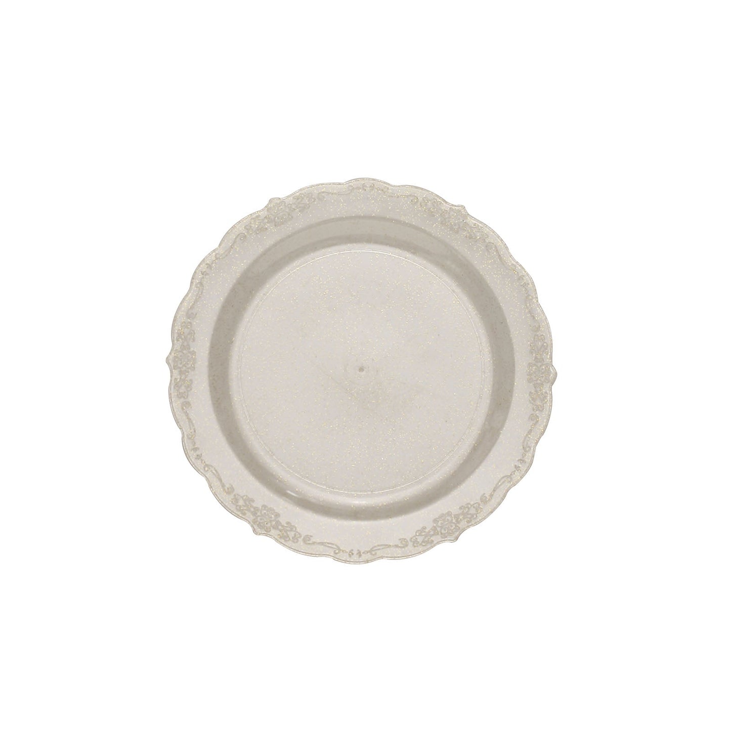 7 Inch Round Dessert Plates Clear With Glitter Floral Edge 12 Pack#whtbkgd