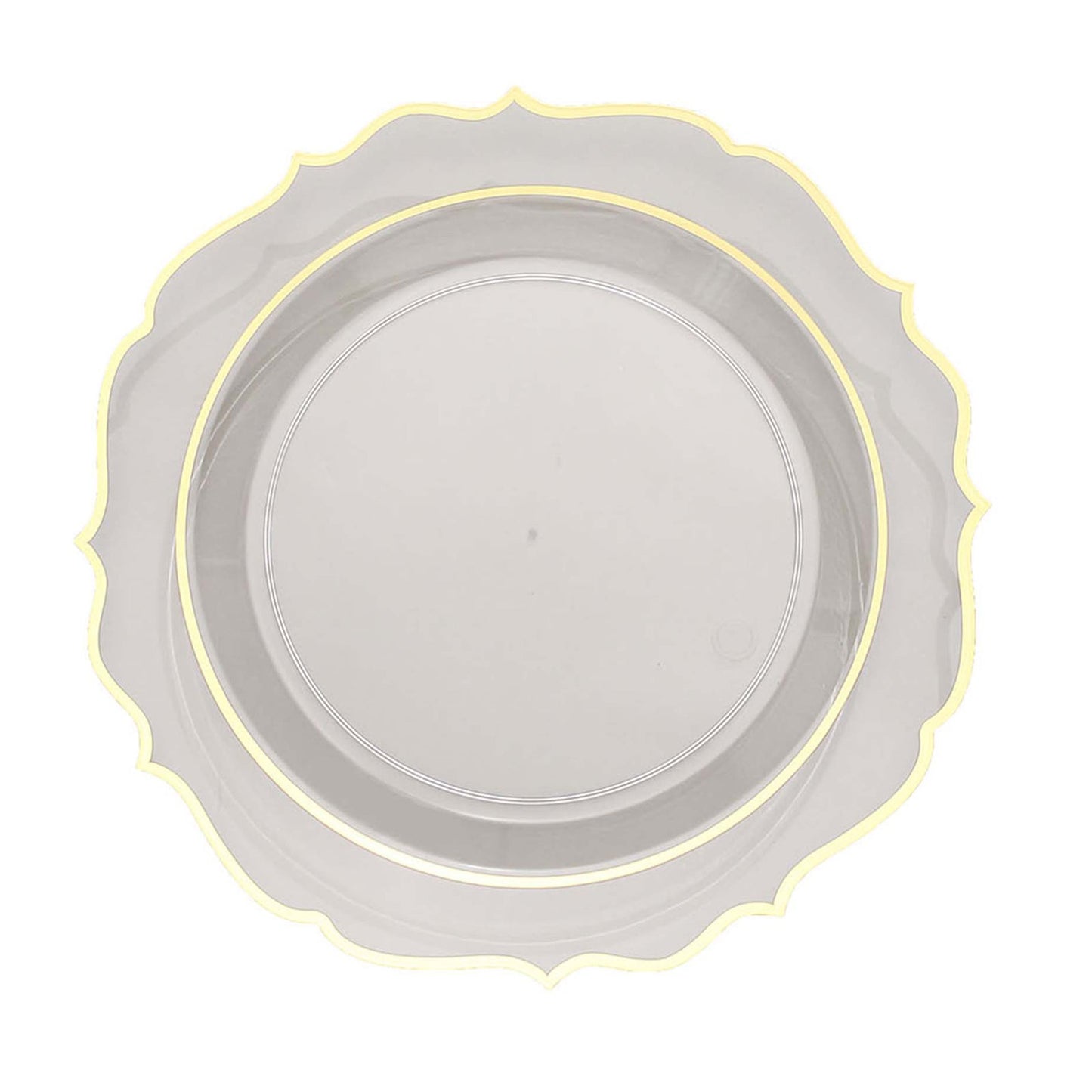 10 Pack Clear Round Plates with Gold Rim#whtbkgd