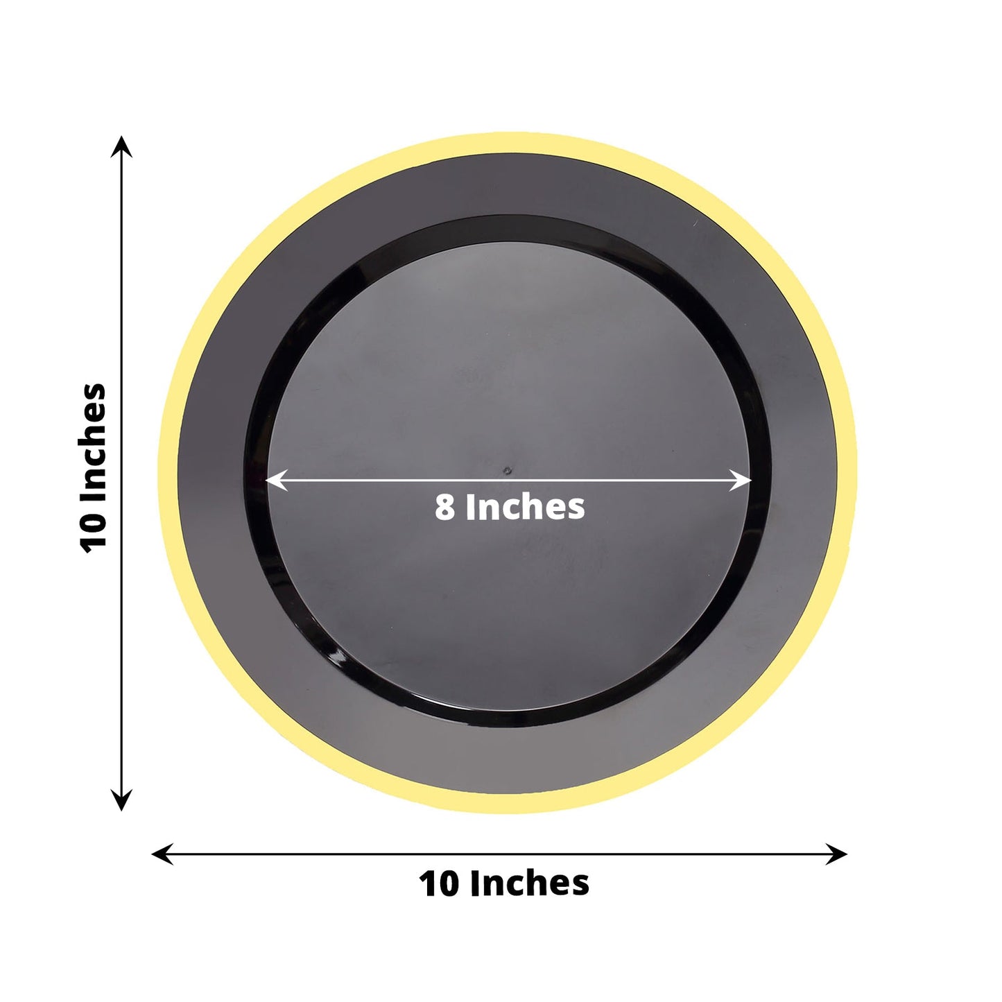 10 Pack 10 Inch Round Regal Black And Gold Plastic Dinner Plates 