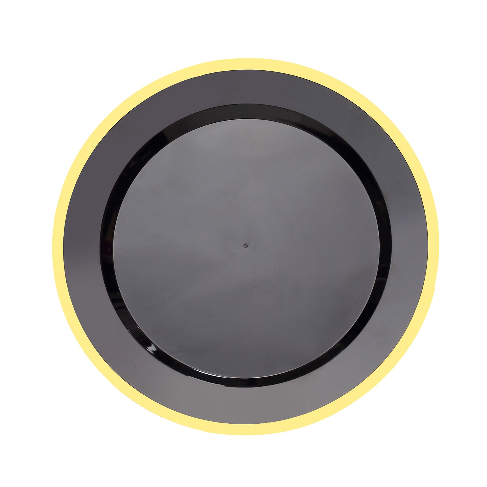 Plastic 10 Inch Round Dinner Plates Regal Black and Gold 10 Pack#whtbkgd 