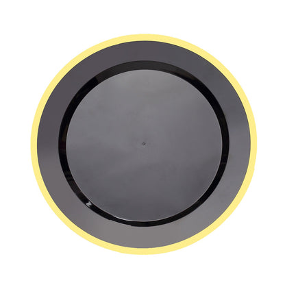 Plastic 10 Inch Round Dinner Plates Regal Black and Gold 10 Pack#whtbkgd 