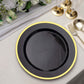10 Pack | 10" Regal Black and Gold Round Plastic Dinner Plates