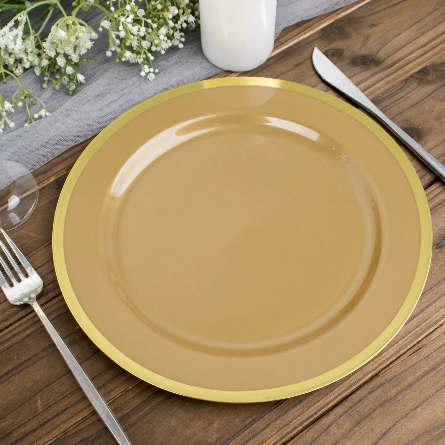 10 Pack | 10" Regal Gold Round Plastic Dinner Plates