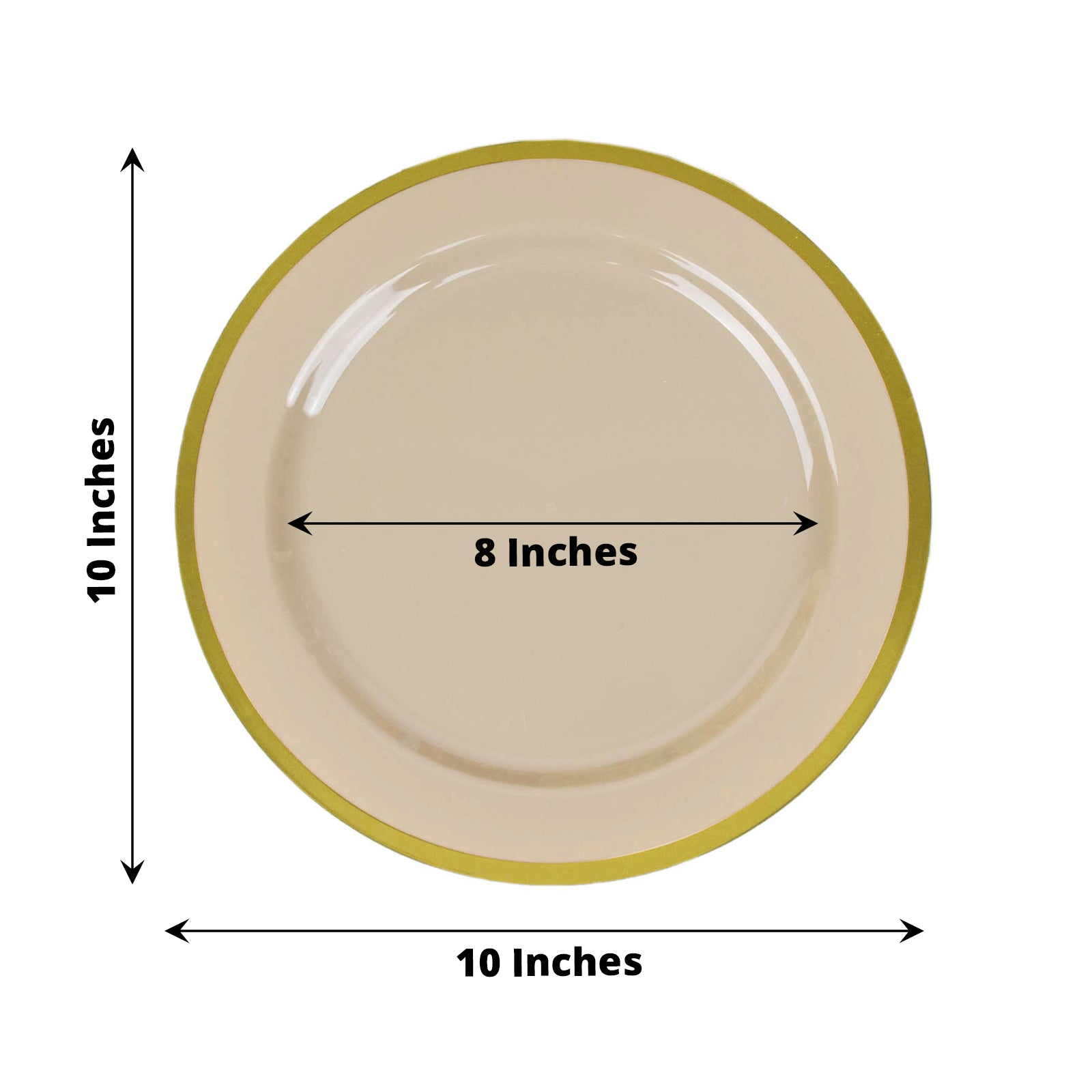 10 Pack | 10inch Regal Taupe and Gold Round Plastic Dinner Plates