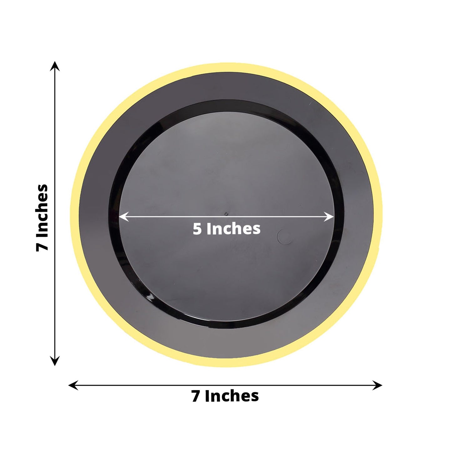7" Regal Black and Gold Round Plastic Dessert Plates, 10 pack.