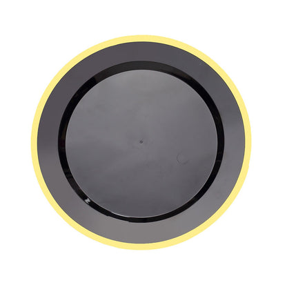 7" Regal Black and Gold Round Plastic Dessert Plate, Disposable Appetizer Salad Plate.