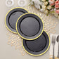 7" Regal Black and Gold Round Plastic Dessert Plates, 10 Pack.