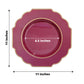 Burgundy hard plastic baroque dinner plate with gold rim, 11 inches.