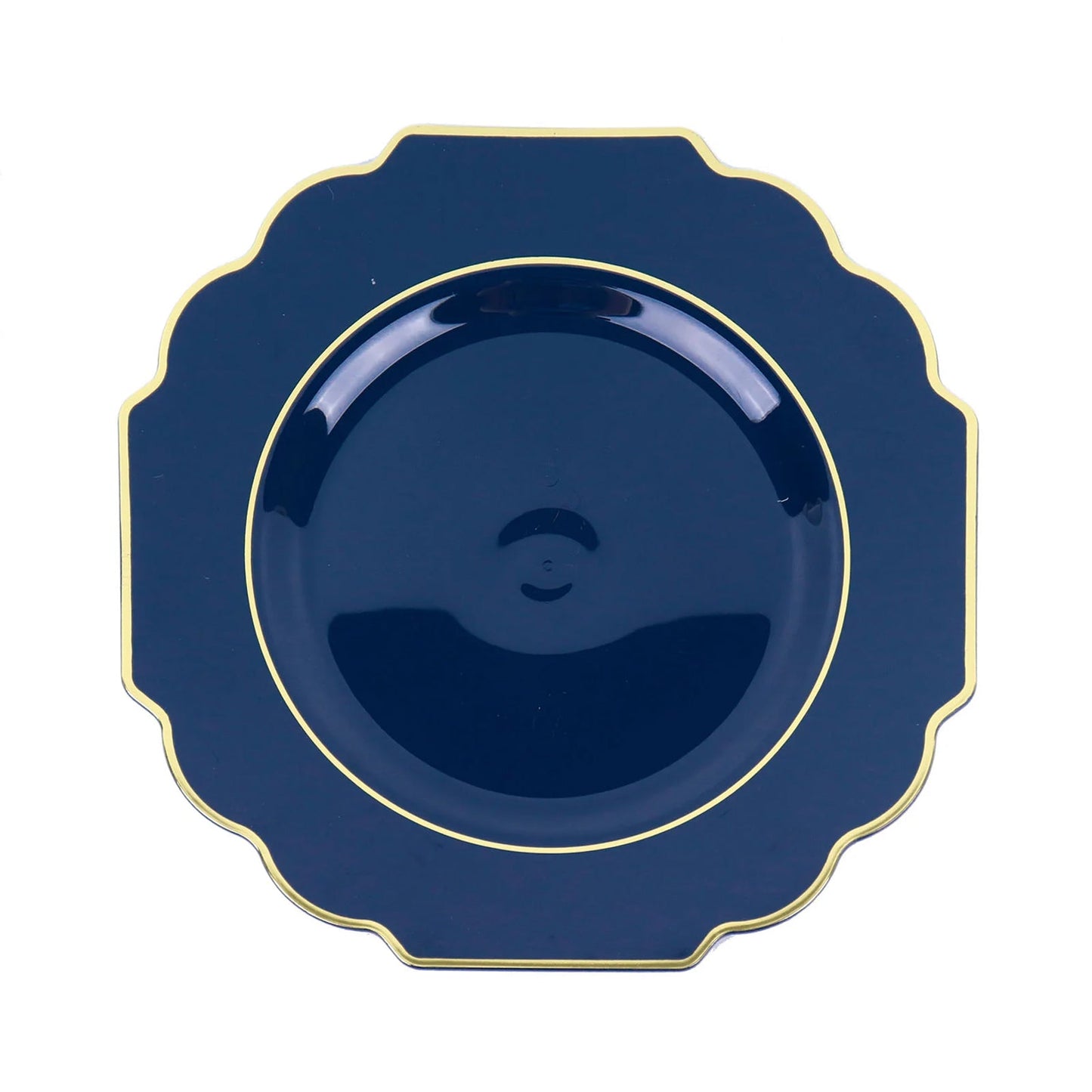 10 Pack Navy Blue Hard Plastic 11 Inch Baroque Style Dessert Plates with Gold Rim#whtbkgd
