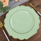 10 Pack | 11" Sage Green Hard Plastic Baroque Dinner Plates with Gold Rim, Heavy Duty Disposable Dinnerware