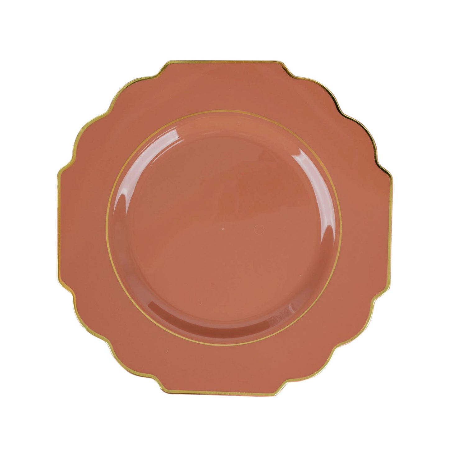 10 Pack | 11inch Terracotta Hard Plastic Baroque Dinner Plates with Gold Rim#whtbkgd