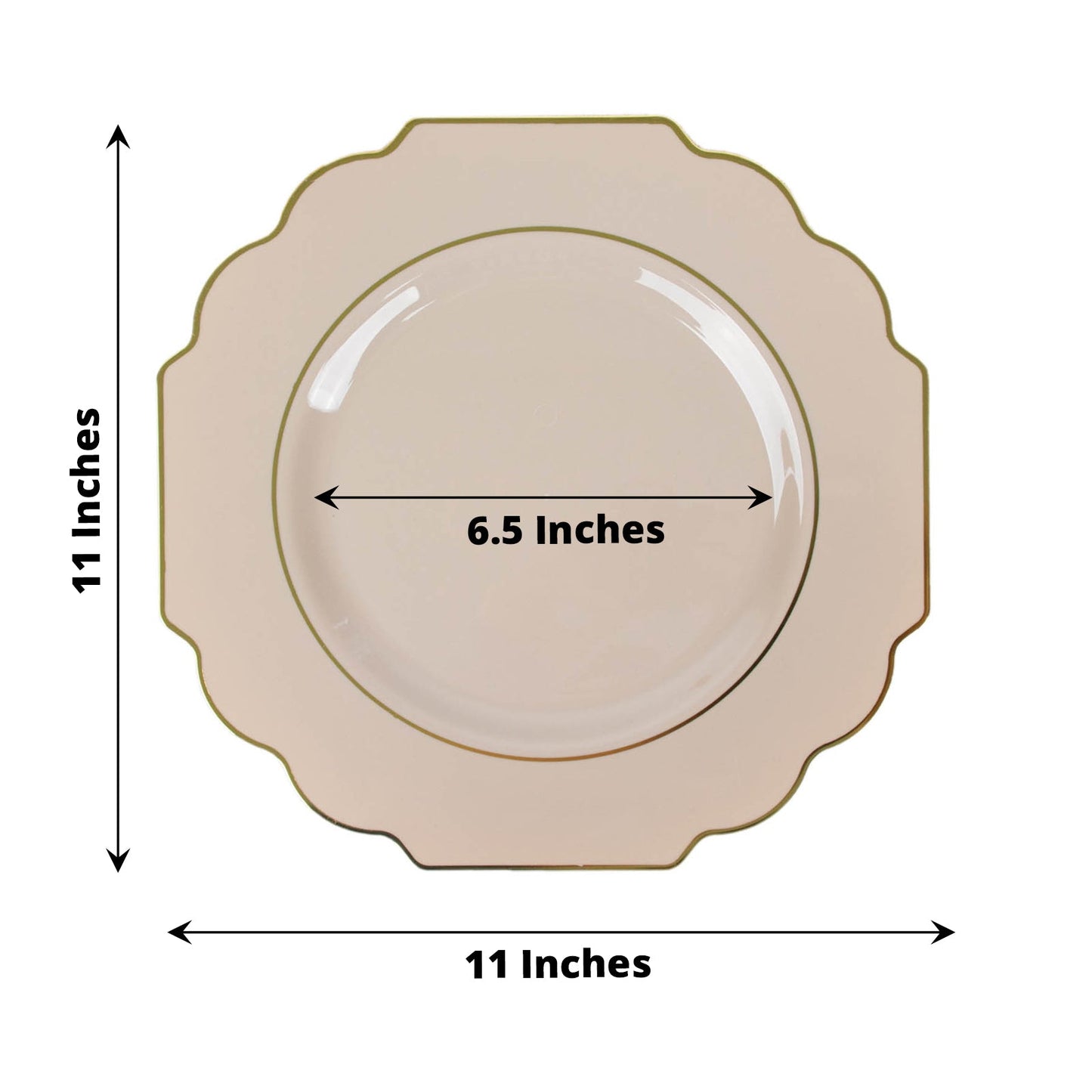 10 Pack | 11inch Taupe Hard Plastic Baroque Dinner Plates with Gold Rim