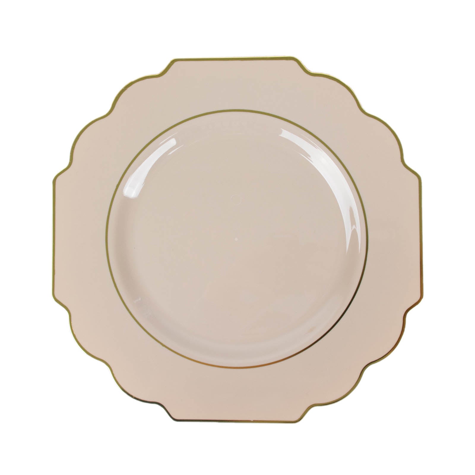 10 Pack | 11inch Taupe Hard Plastic Baroque Dinner Plates with Gold Rim#whtbkgd