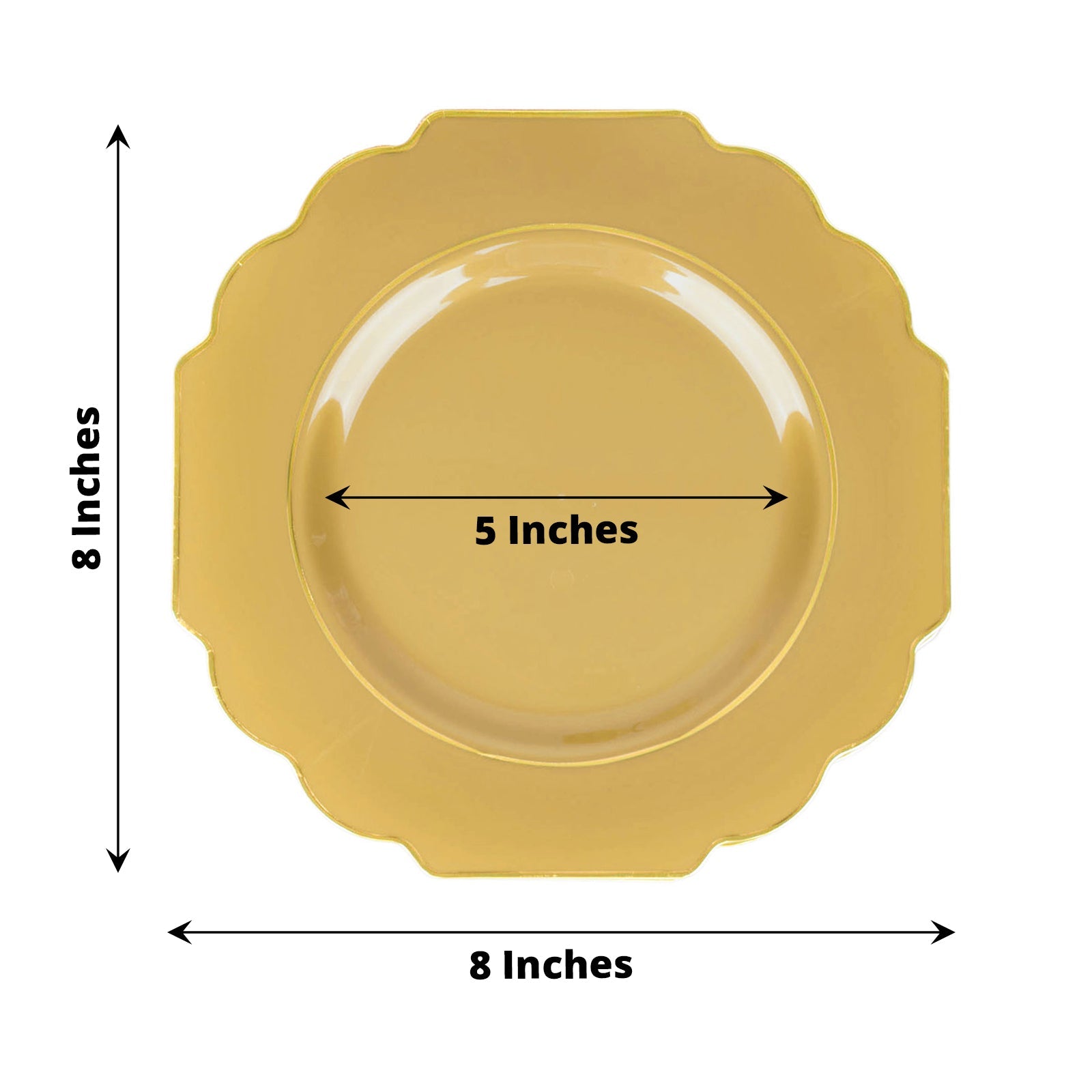 8" Gold Baroque Dessert Plates with Gold Rim, Heavy Duty Disposable.