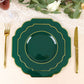 8" Hunter Emerald Green Dessert Plates with Gold Rim on a table setting.