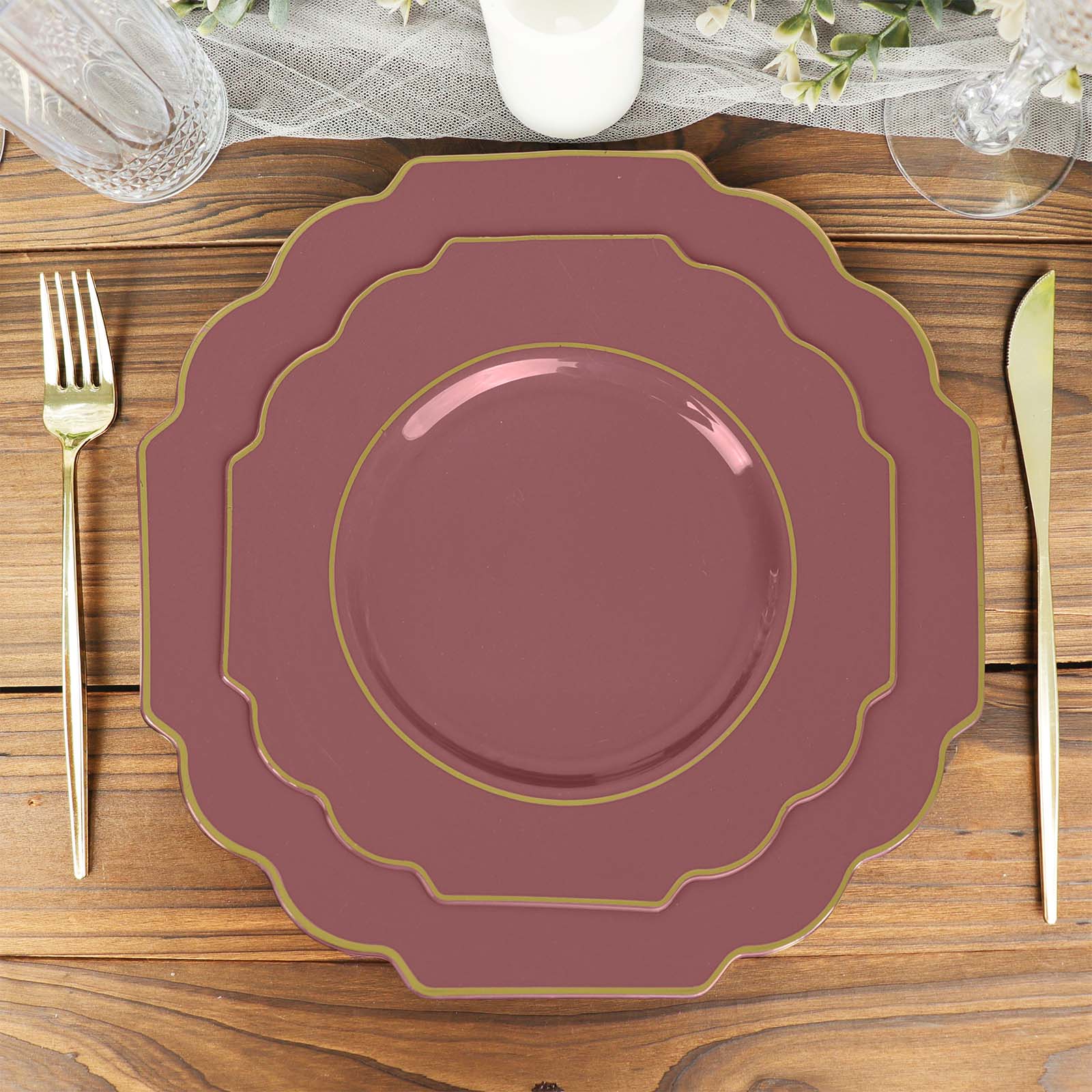 Cinnamon Rose Hard Plastic Dessert Plates With Gold Rim