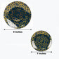 Navy blue geometric gold print disposable plates set, 9" and 7" sizes.