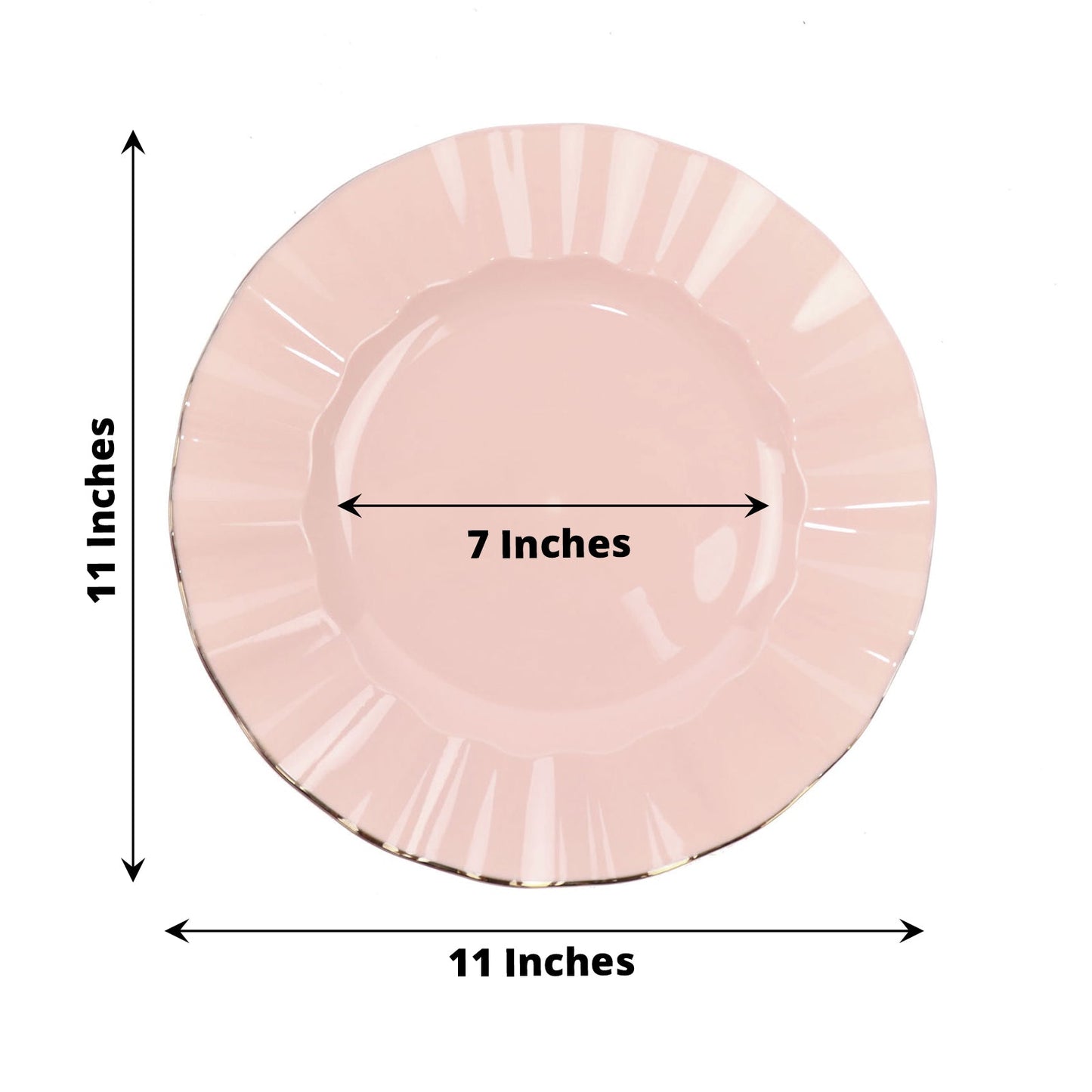 Pack of 10 Disposable Hard Plastic 11 Inch Blush and Rose Gold Ruffled Rim Design Appetizer Plates 