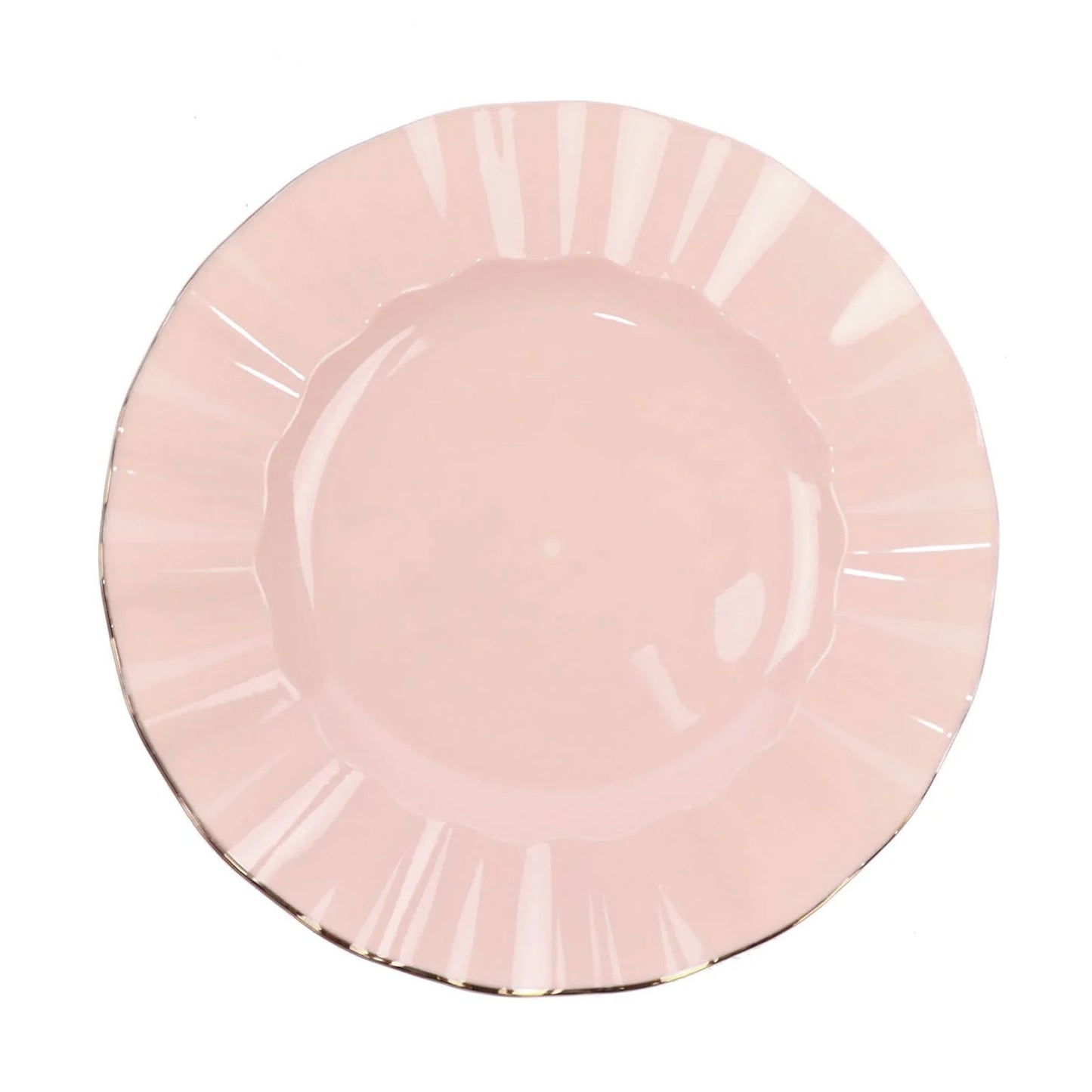 11inch Blush / Rose Gold Hard Plastic Dinner Plates Gold Ruffled Rim, Large Dinnerware#whtbkgd