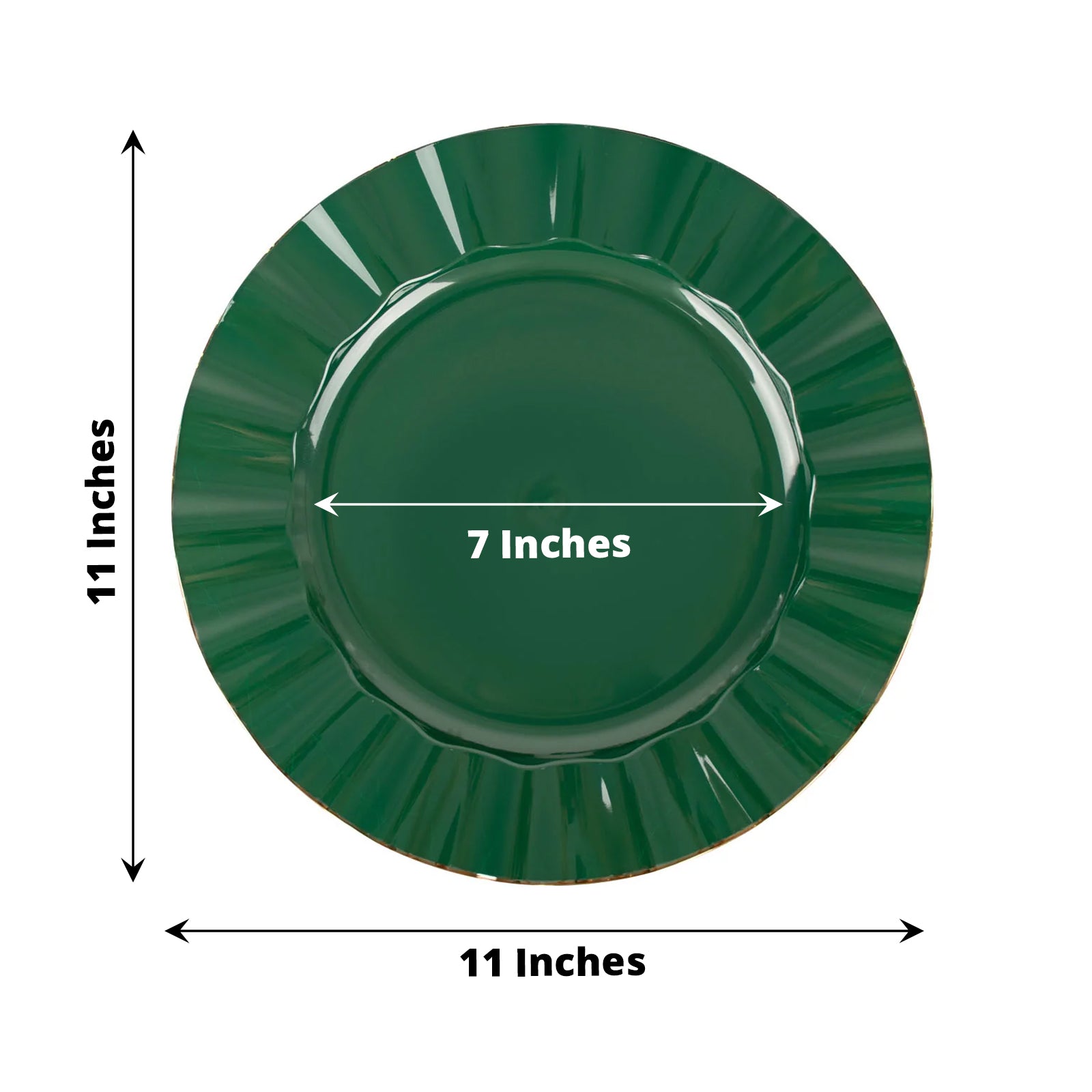 Hunter Emerald Green Hard Plastic Plates With Gold Ruffled Rim Dinner Plates In 11 Inch Size 