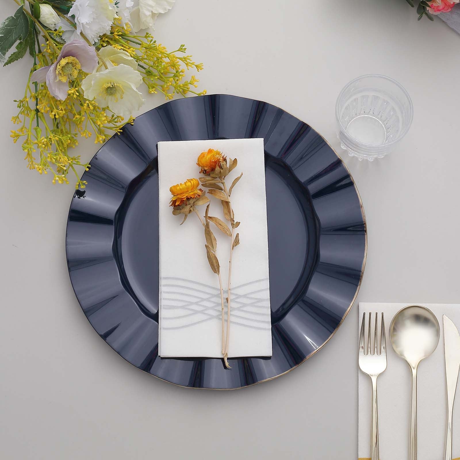 11 Inch Size Round Plates Navy Blue Plastic & Foil