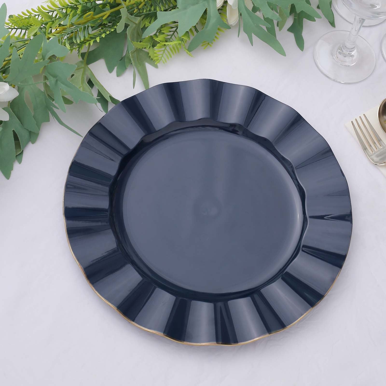 Navy Blue 11 Inch Size Round Plastic & Foil Plates