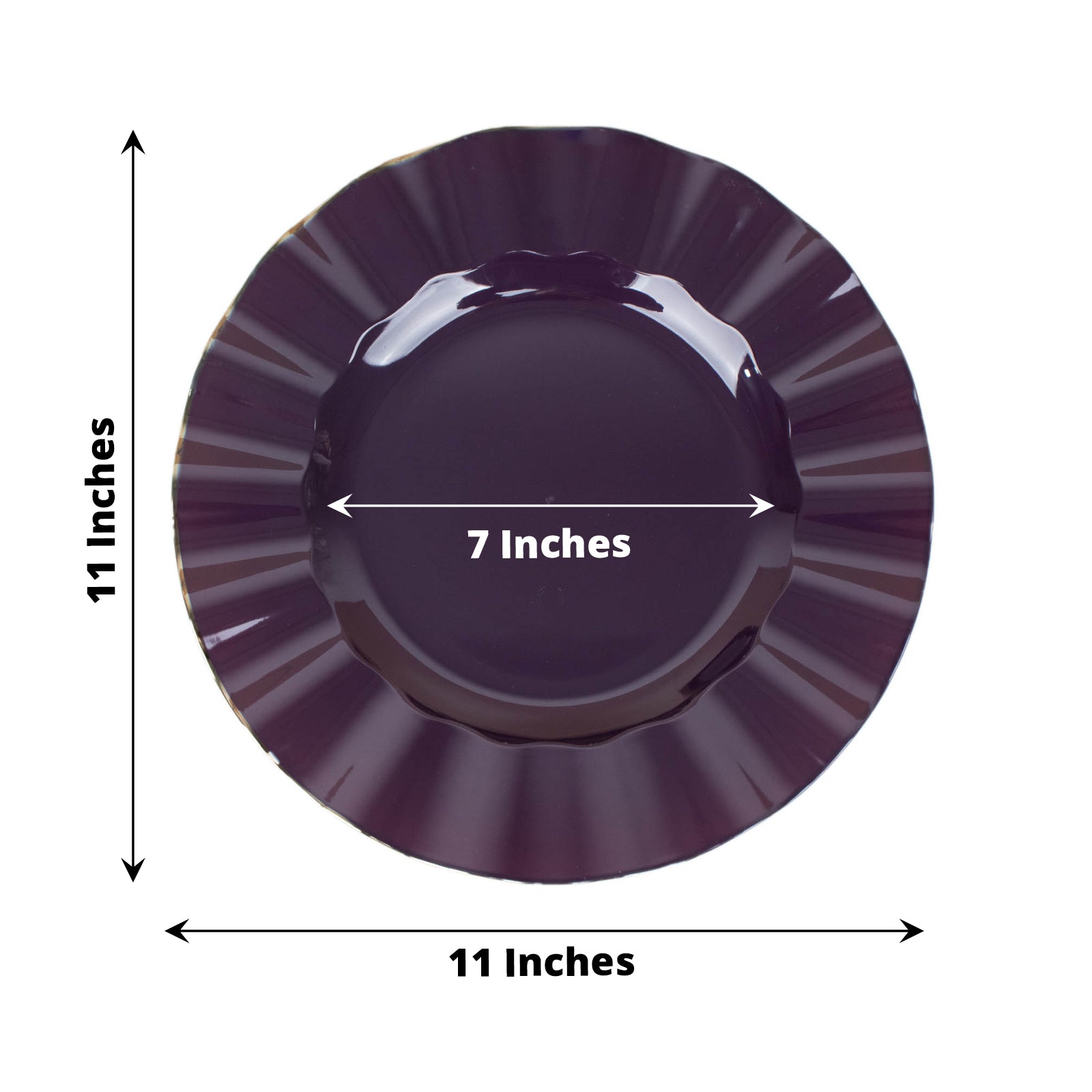 10 Pack | 11inch Purple Hard Plastic Dinner Plates with Gold Ruffled Rim, Disposable Dinnerware